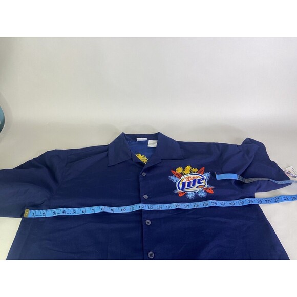 Miller Lite Mens Size L Hawaiian Surf Camp Shirt Short Sleeve Blue Button Down - Picture 6 of 7
